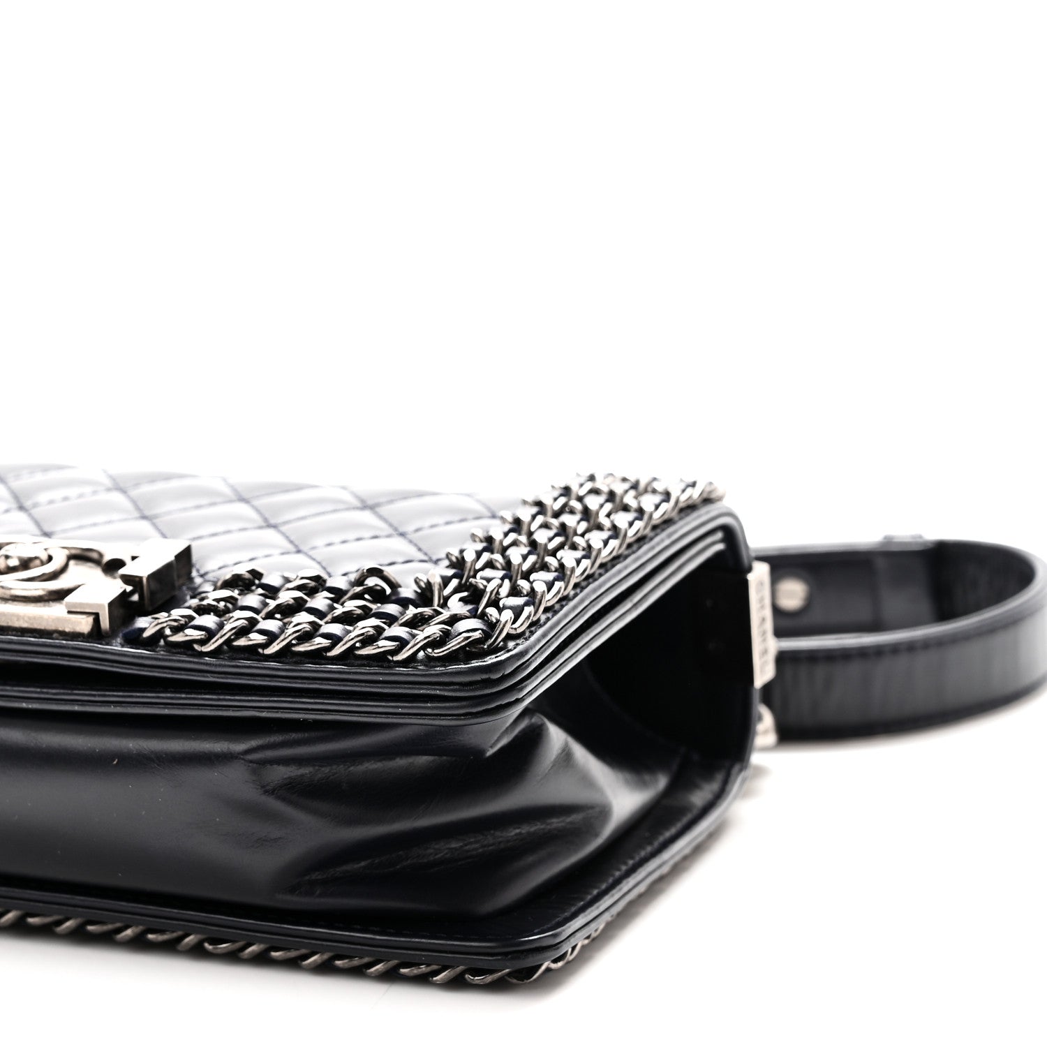 Chanel Glazed Calfskin Quilted Small Boy Chained Flap Navy 10 of 10