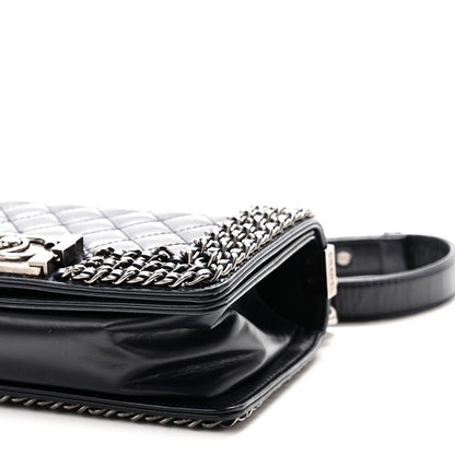 Chanel Glazed Calfskin Quilted Small Boy Chained Flap Navy 10 of 10