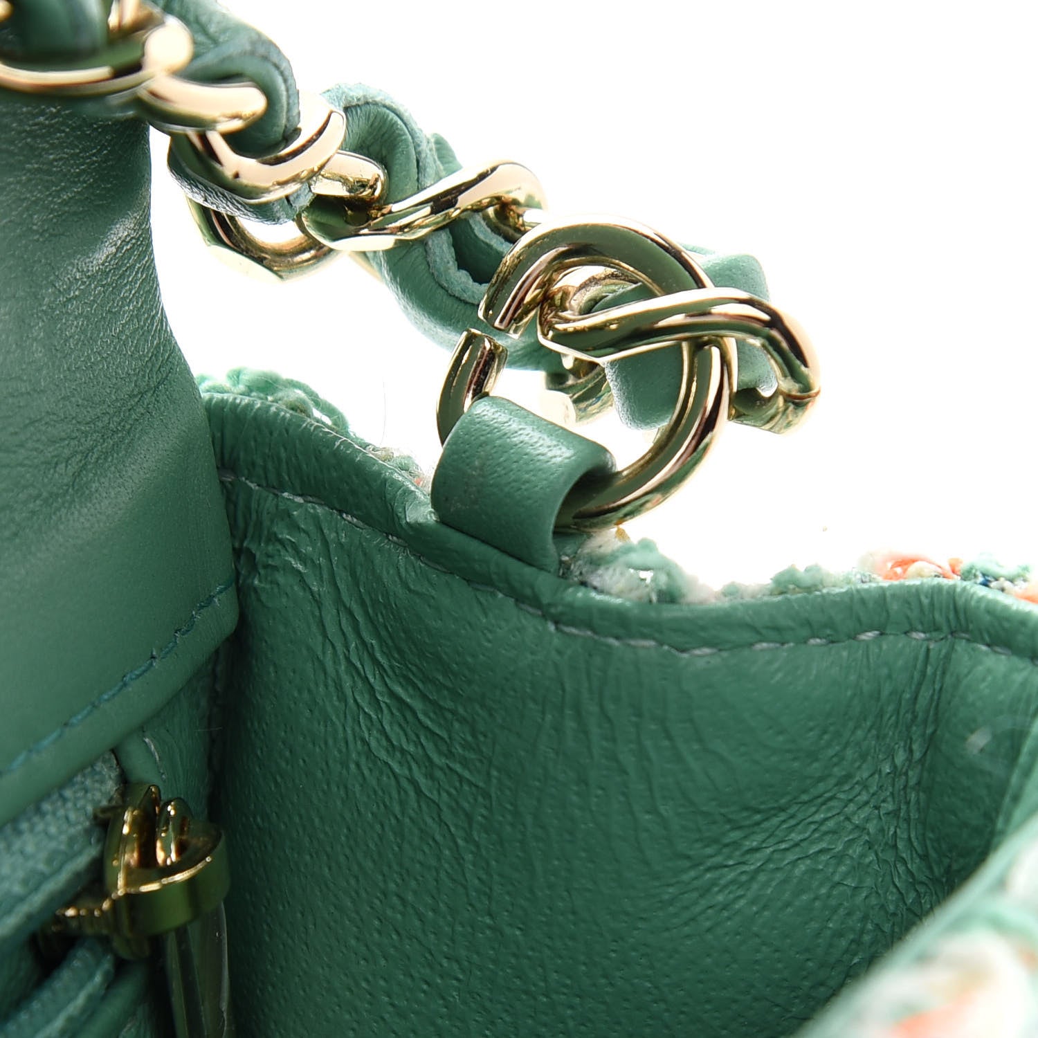 Chanel Tweed Quilted Mini Flap Green White Orange 10 of 10