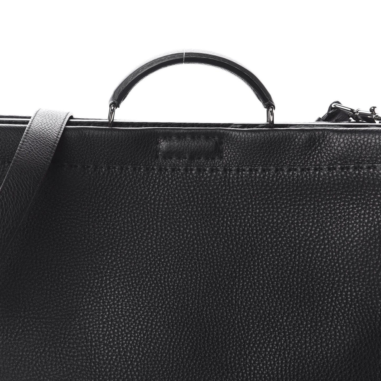 Cuoio Romano Selleria Fendi Stamp Patch Large Mens Peekaboo Iconic Essential Satchel Black Grigio