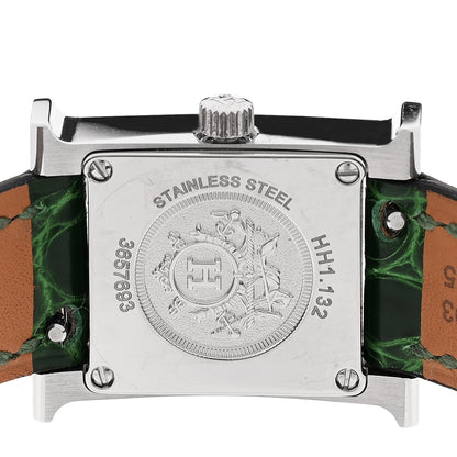 Hermes Stainless Steel Alligator Diamond Bezel Mother of Pearl 17.2mm Heure H Hour Quartz Watch Vert Moyen 4 of 5