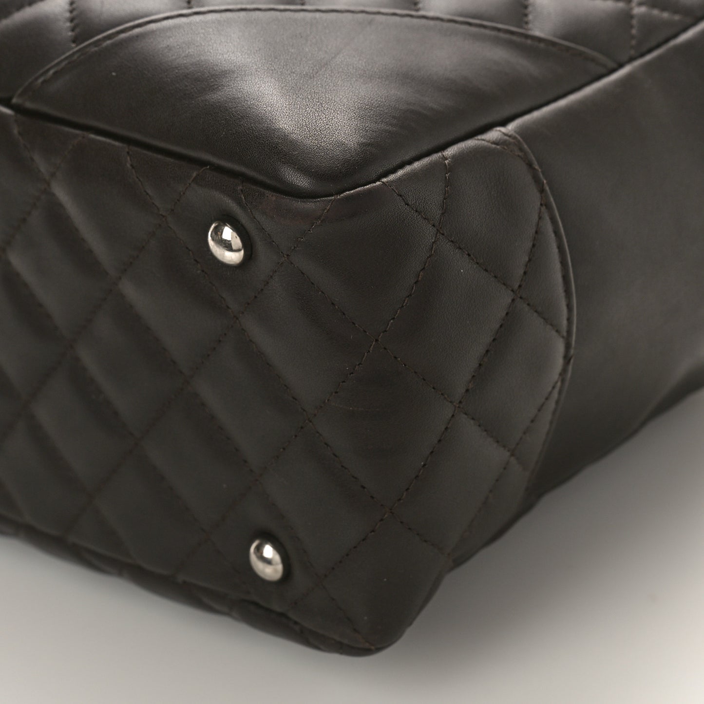 Calfskin Quilted Cambon Large Bowler Dark Brown