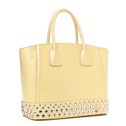 Prada Saffiano Vernice Crystal Studded Tote Talco 2 of 11