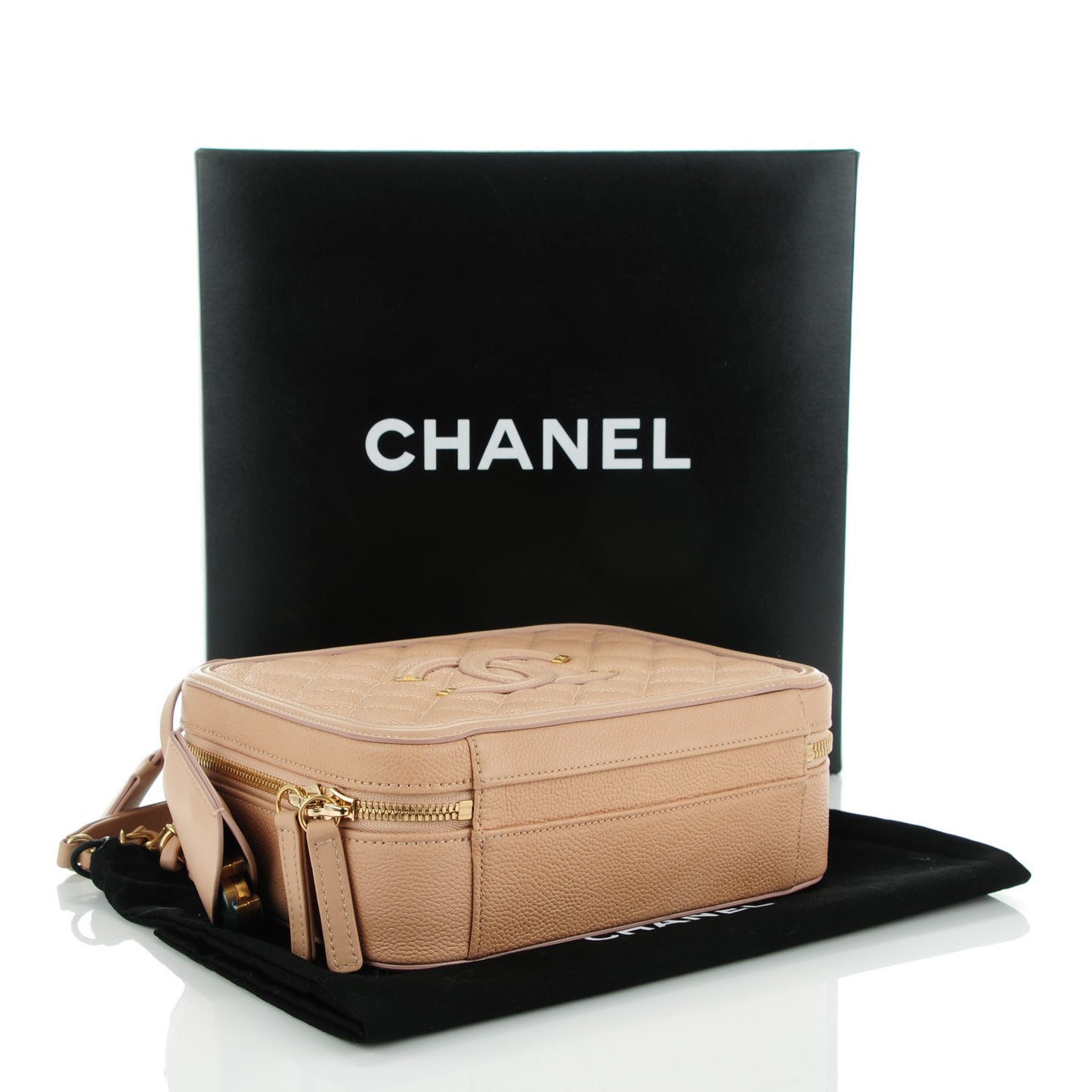 Caviar Quilted Medium CC Filigree Vanity Case Beige