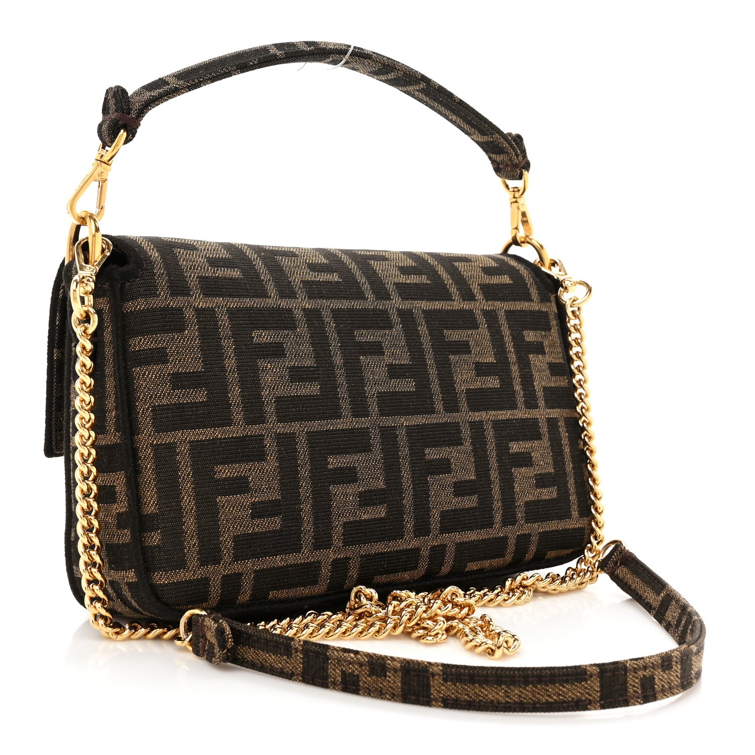 Fendi Fabric Jacquard FF 1974 Mini Baguette Tobacco Moro Black 3 of 9