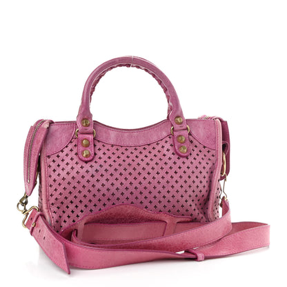 Balenciaga Agneau Laser Cut Cross Classic Gold Hardware Mini City Cyclamen 3 of 14