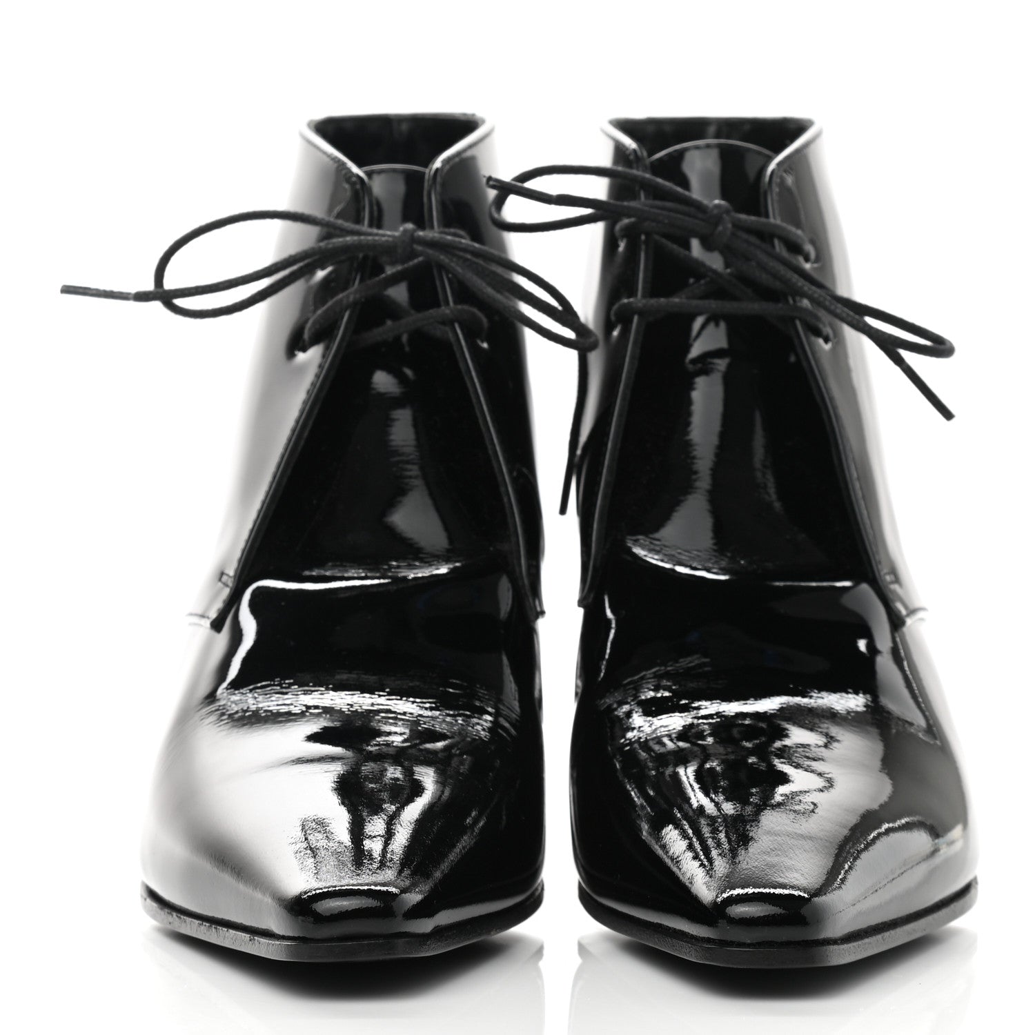 Saint Laurent Patent Calfskin Theo Lace-Up Ankle Boots 36 Black 2 of 8