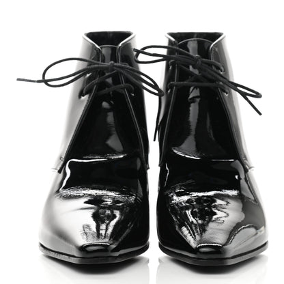 Saint Laurent Patent Calfskin Theo Lace-Up Ankle Boots 36 Black 2 of 8