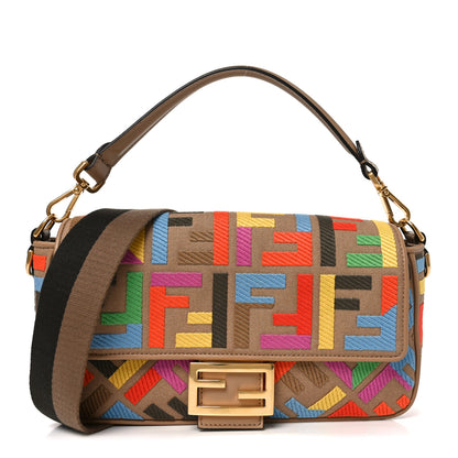 Fendi Canvas Vitello King FF Multicolor Embroidered Baguette Multicolor Cuoio 1 of 10