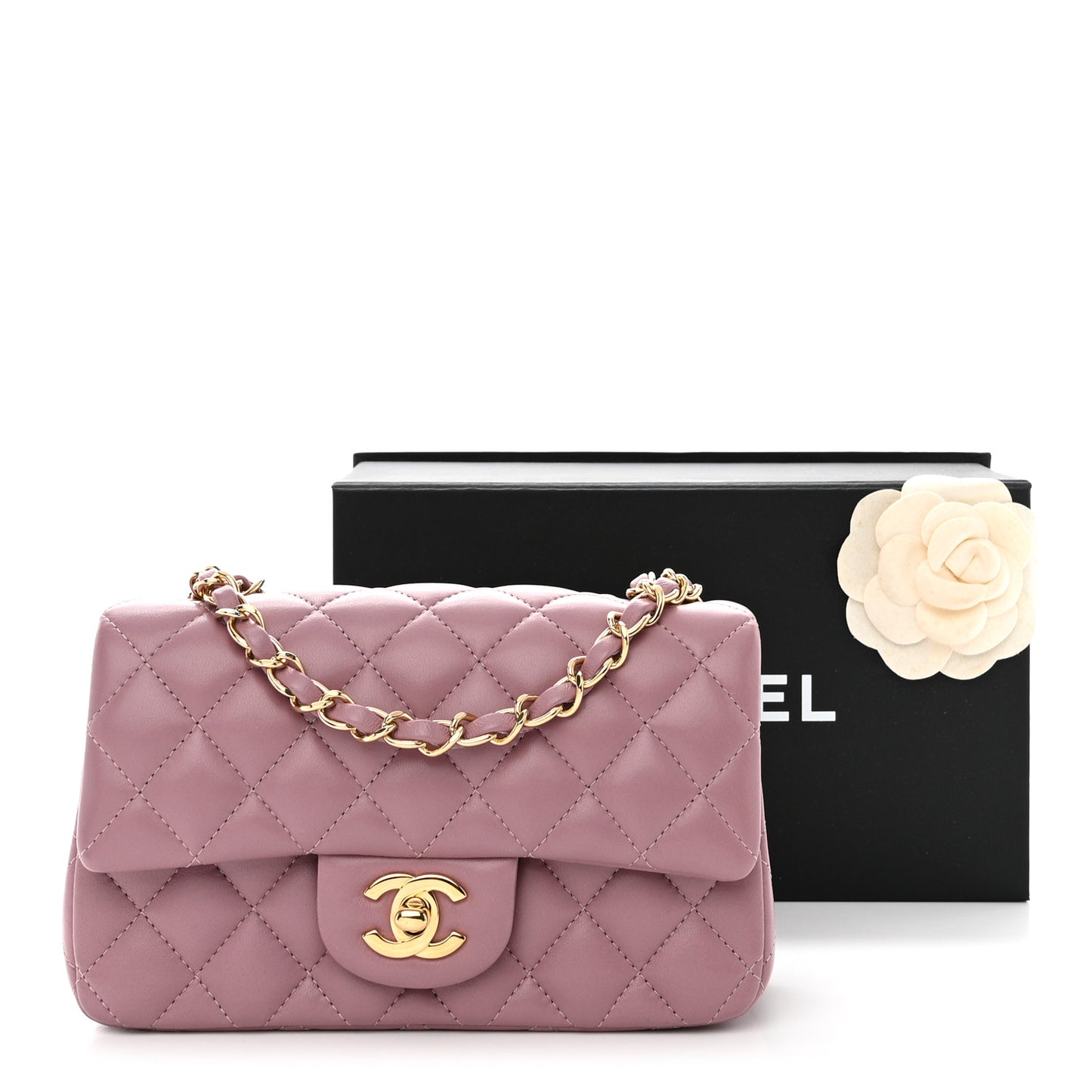 Lambskin Quilted Mini Rectangular Flap Light Purple