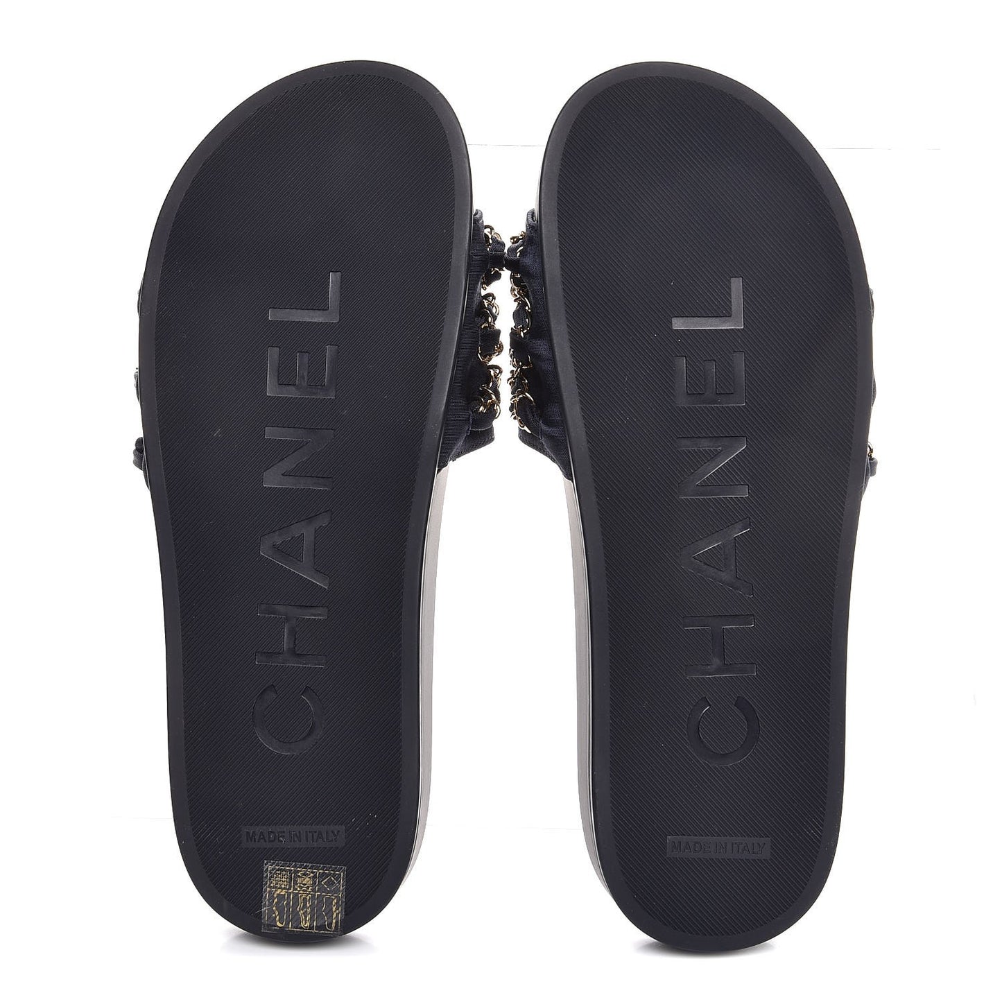 Satin Chain Flat Sandals 38 Marine