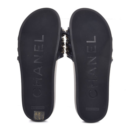 Chanel Satin Chain Flat Sandals 38 Marine 5 of 8