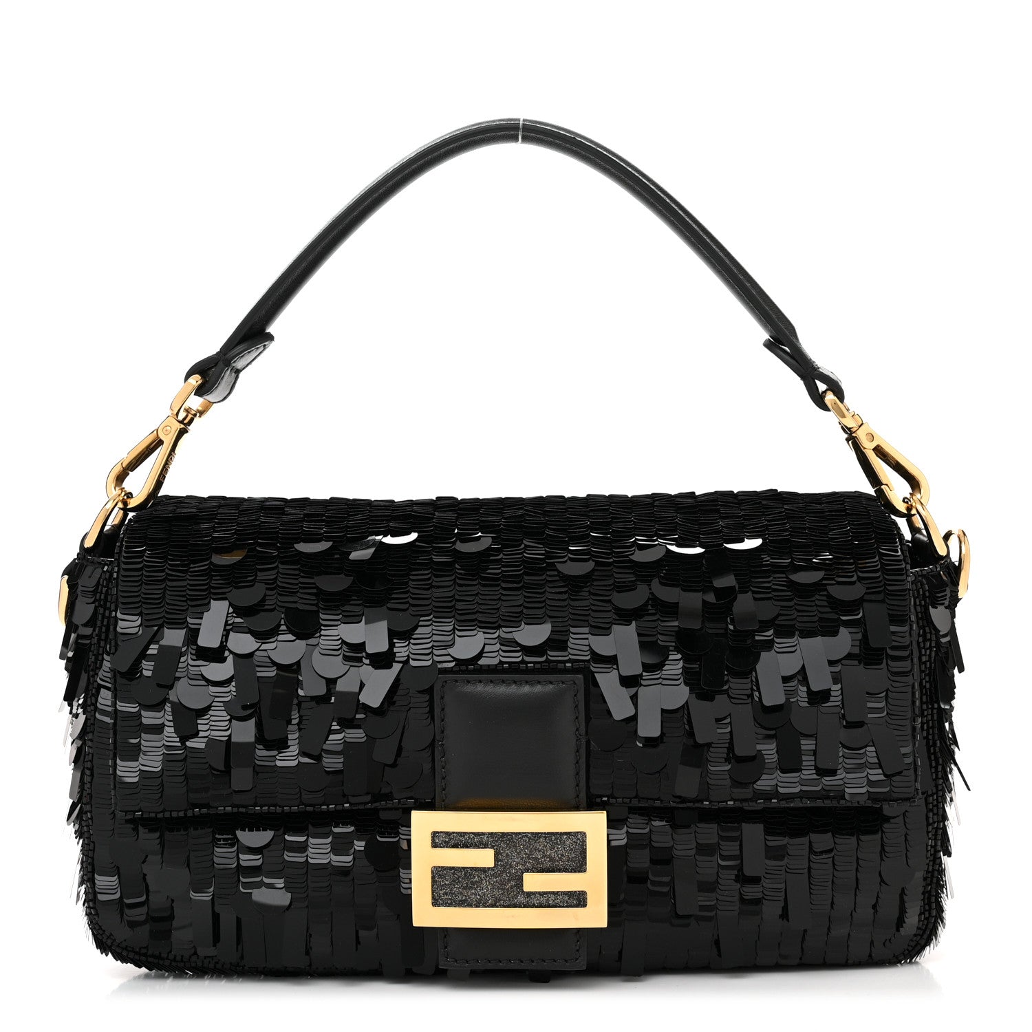 Fendi Sequin Paillettes Shiny Nappa Sex and the City Baguette Black 1 of 10