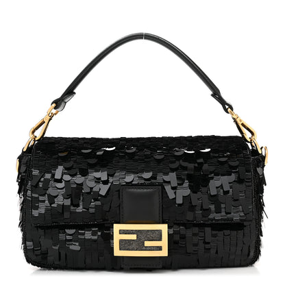 Fendi Sequin Paillettes Shiny Nappa Sex and the City Baguette Black 1 of 10