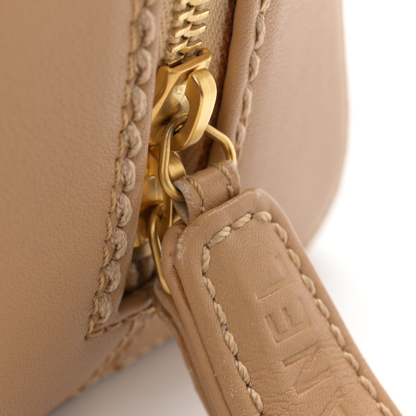 Calfskin Wild Stitch Top Handle Bag Beige