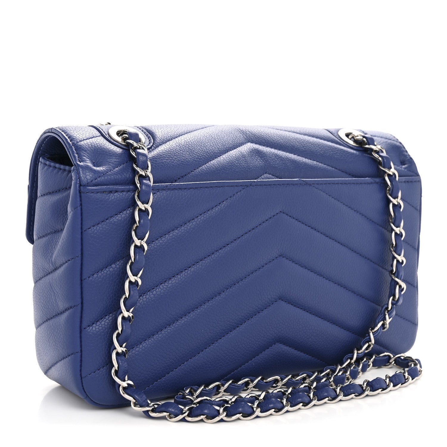 Chanel Caviar Chevron Quilted Single Flap Blue 3 of 10