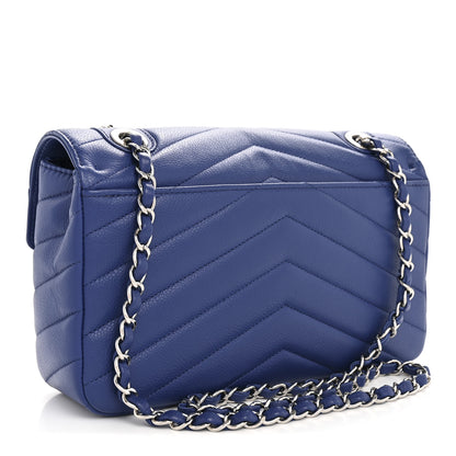 Chanel Caviar Chevron Quilted Single Flap Blue 3 of 10