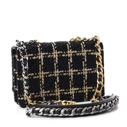Chanel Tweed Quilted Chanel 19 Wallet On Chain WOC Black Beige 3 of 12