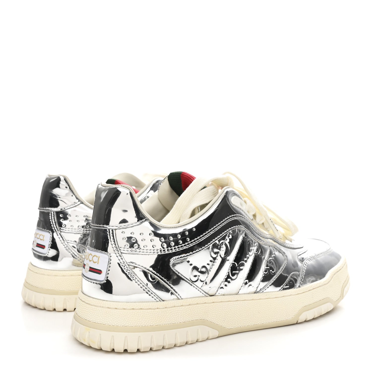 Gucci Guccissima Mirror Effect Womens Re-Web Sneakers 37.5 Silver 4 of 11