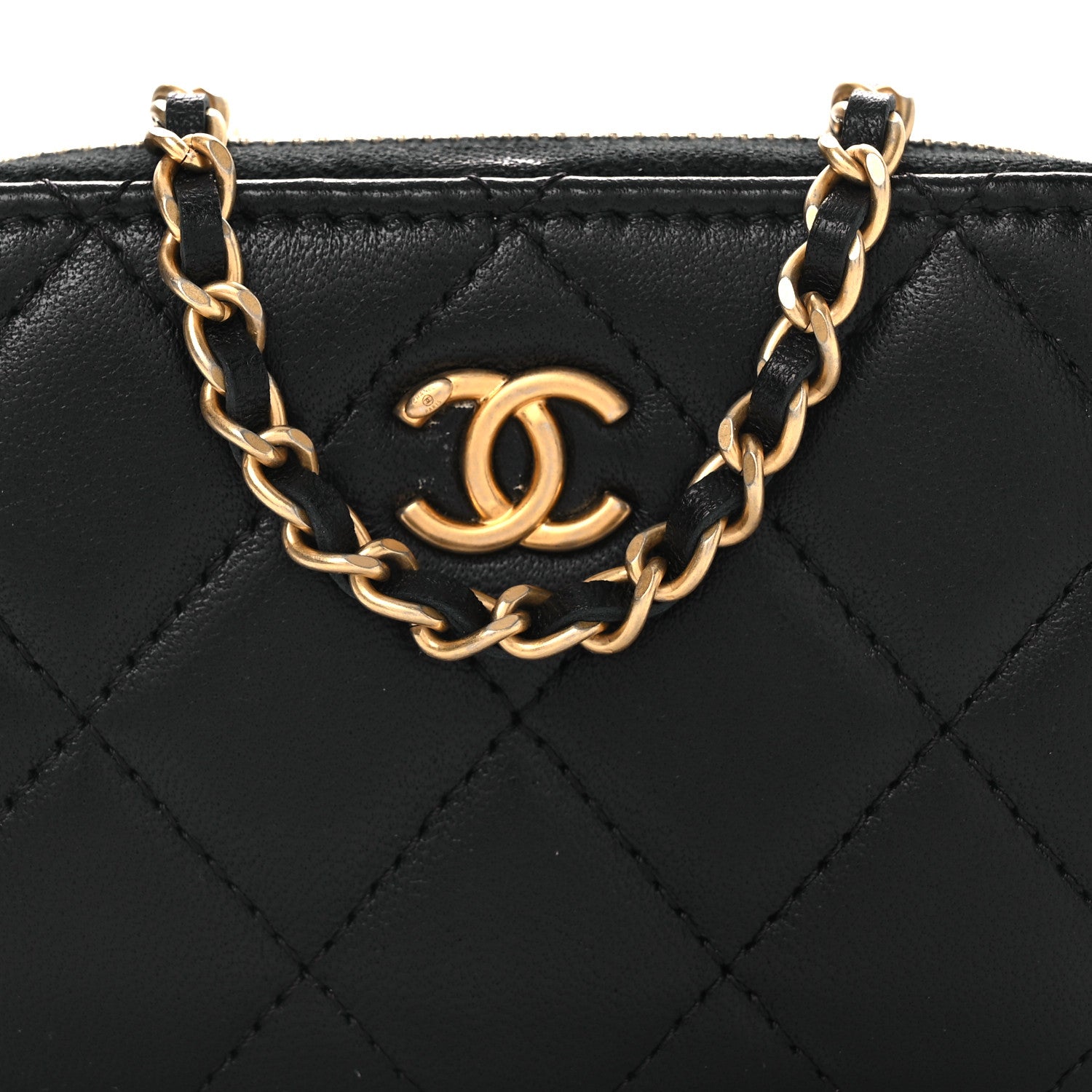 Chanel Lambskin Quilted CC Pearl Crush Zip Card Holder On Chain Black 8 of 10