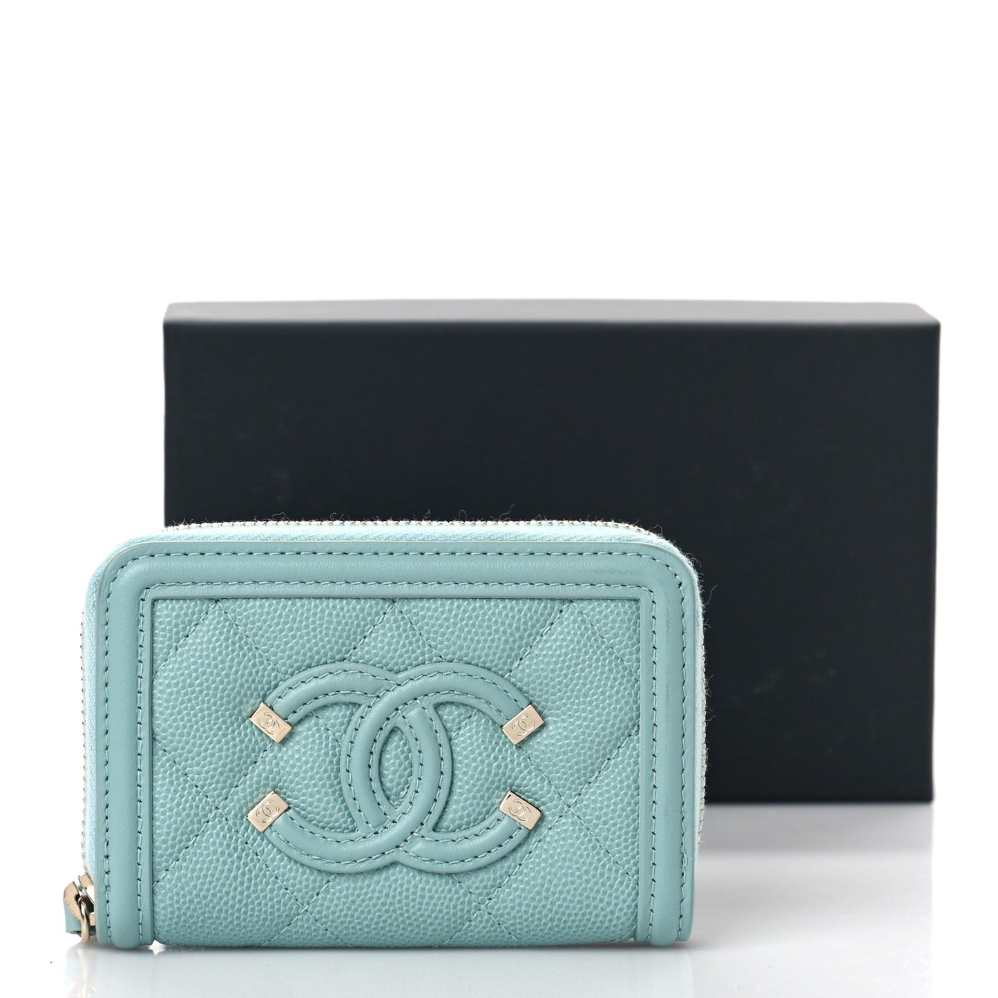 Caviar Quilted Filigree Coin Purse Light Blue