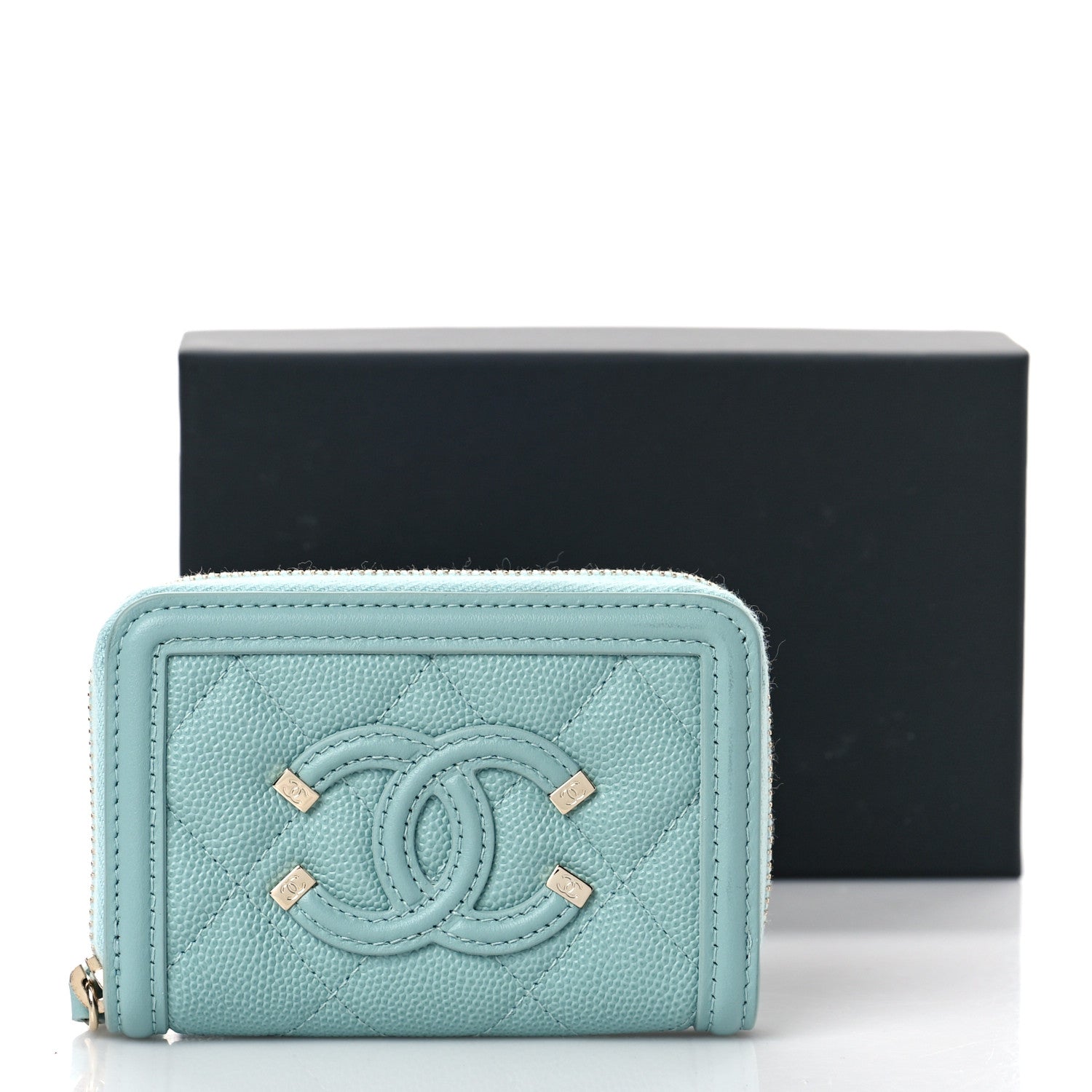 Chanel Caviar Quilted Filigree Coin Purse Light Blue 11 of 14