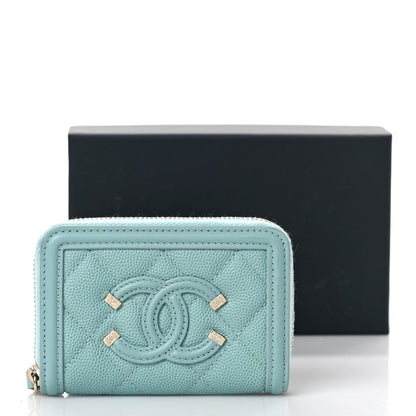 Chanel Caviar Quilted Filigree Coin Purse Light Blue 11 of 14