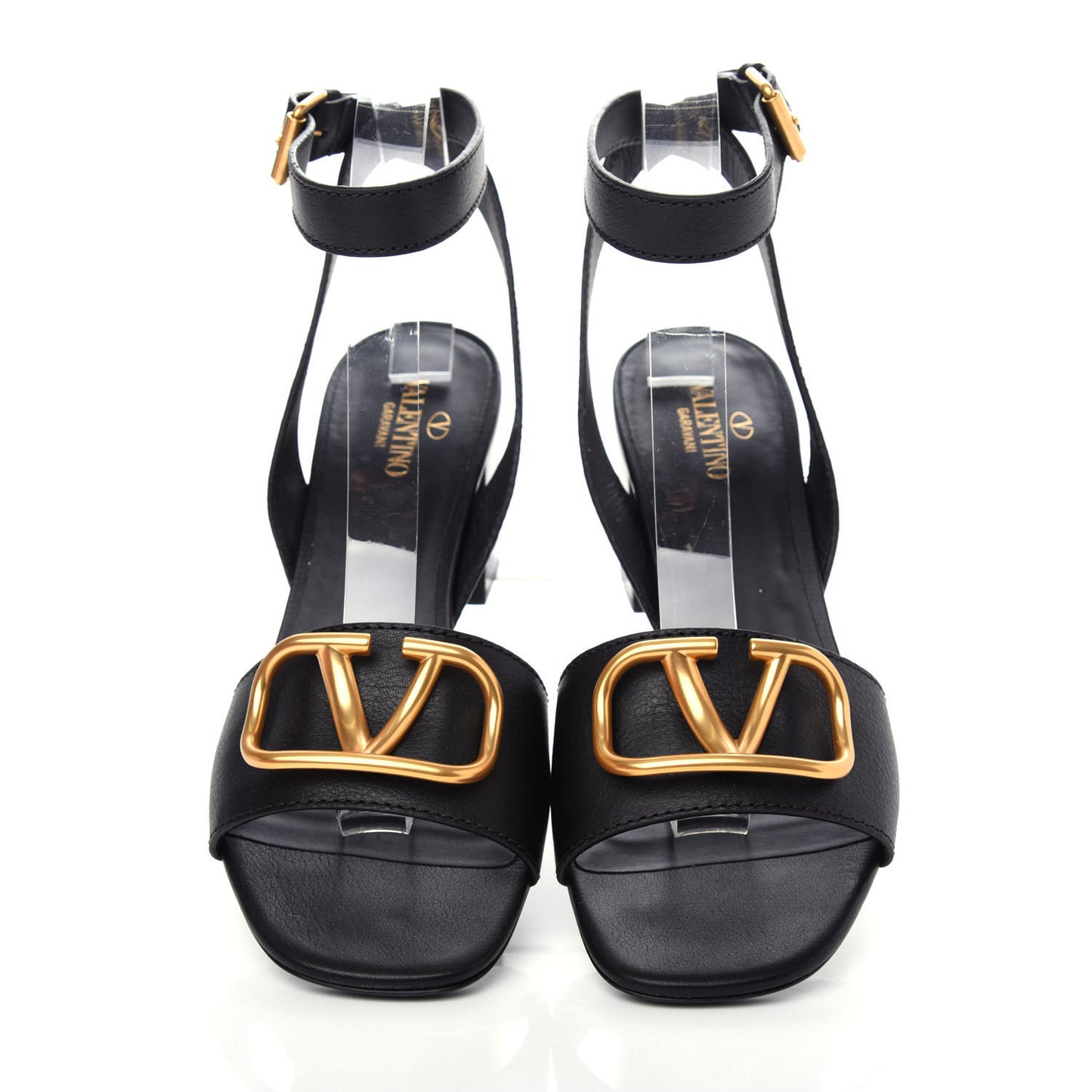 Grainy Cowhide VLogo 60mm Sandals 41 Black