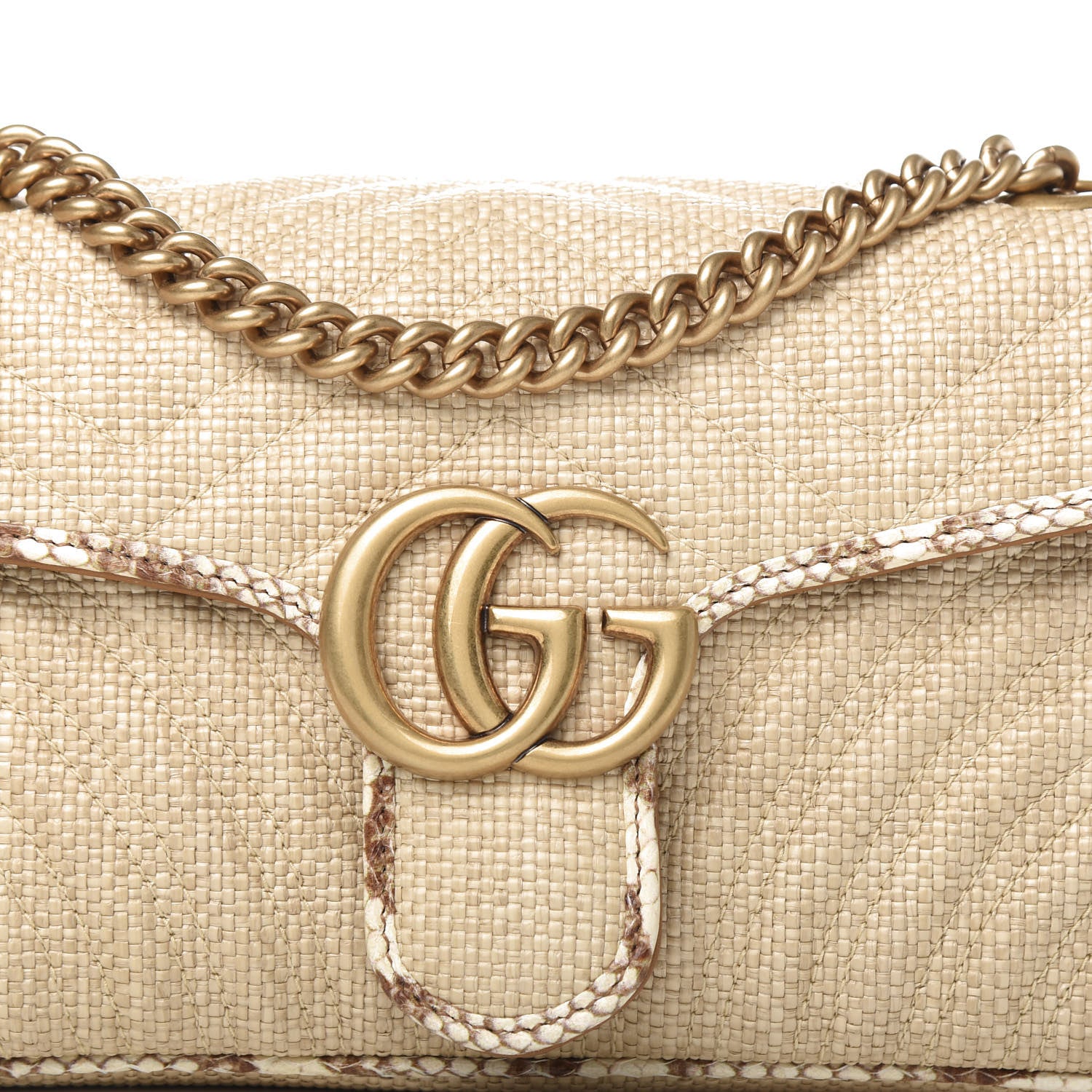 Gucci Raffia Elaphe Matelasse Small GG Marmont Shoulder Bag Natural Cream Brown 11 of 11