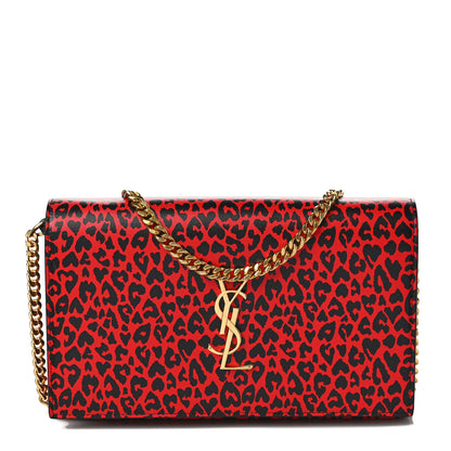 Saint Laurent Leopard Print Monogram Chain Wallet Black Red 1 of 10
