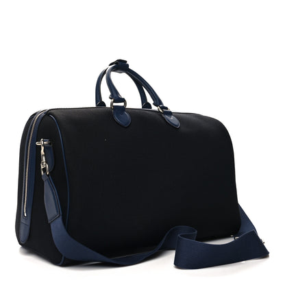 Gucci Canvas Calfskin Gucci Print Logo Large Duffle Bag Blue 2 of 11