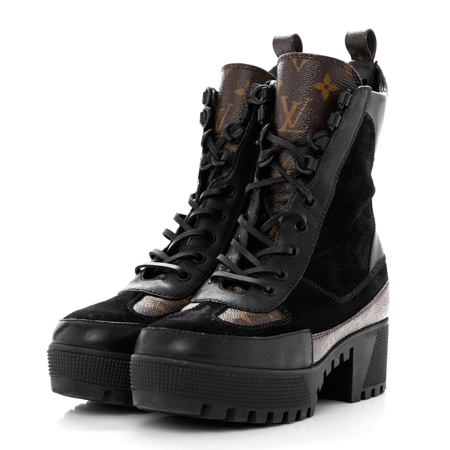 Louis Vuitton Suede Calfskin Monogram Laureate Platform Desert Boots 38 Black 3 of 13