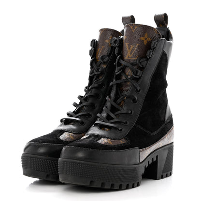 Louis Vuitton Suede Calfskin Monogram Laureate Platform Desert Boots 38 Black 3 of 13