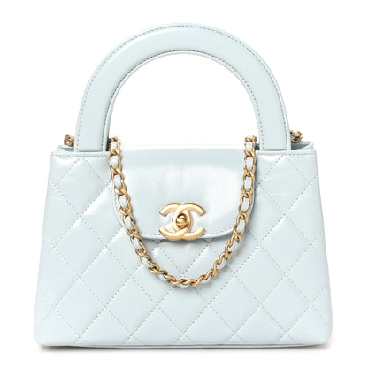 Chanel Shiny Aged Calfskin Quilted Nano Kelly Shopper Light Blue 1 of 12