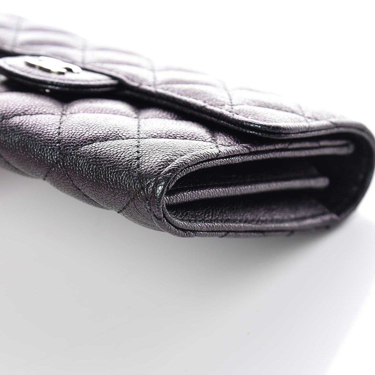 Iridescent Caviar Quilted Medium Flap Wallet Black