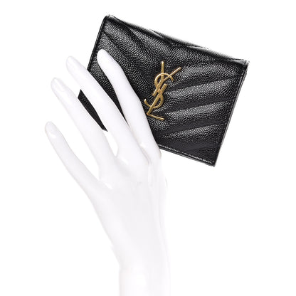 Saint Laurent Grain De Poudre Matelasse Chevron Monogram Card Case Black 2 of 10