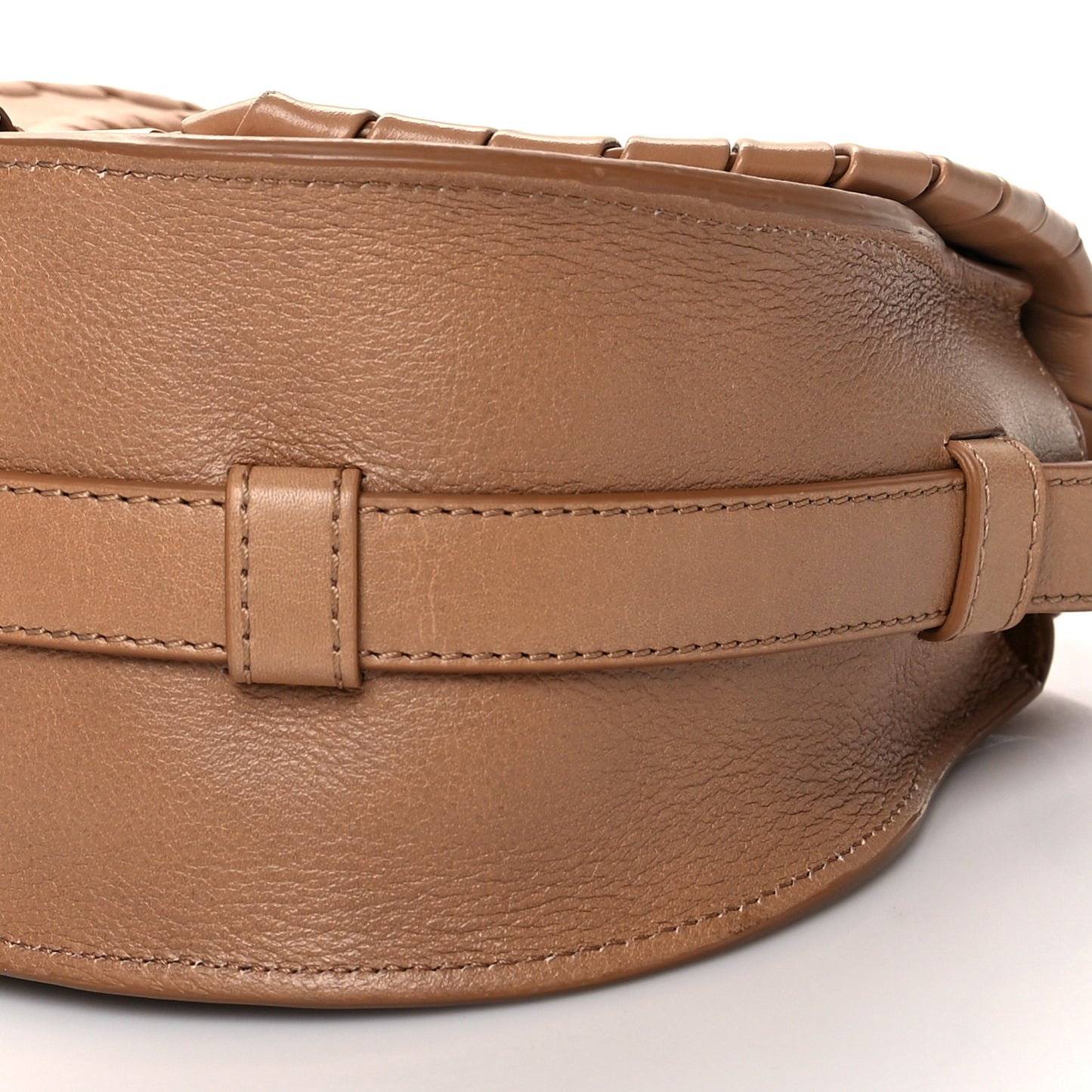 Calfskin Whipstitch Mini Marcie Round Crossbody Bag Light Tan