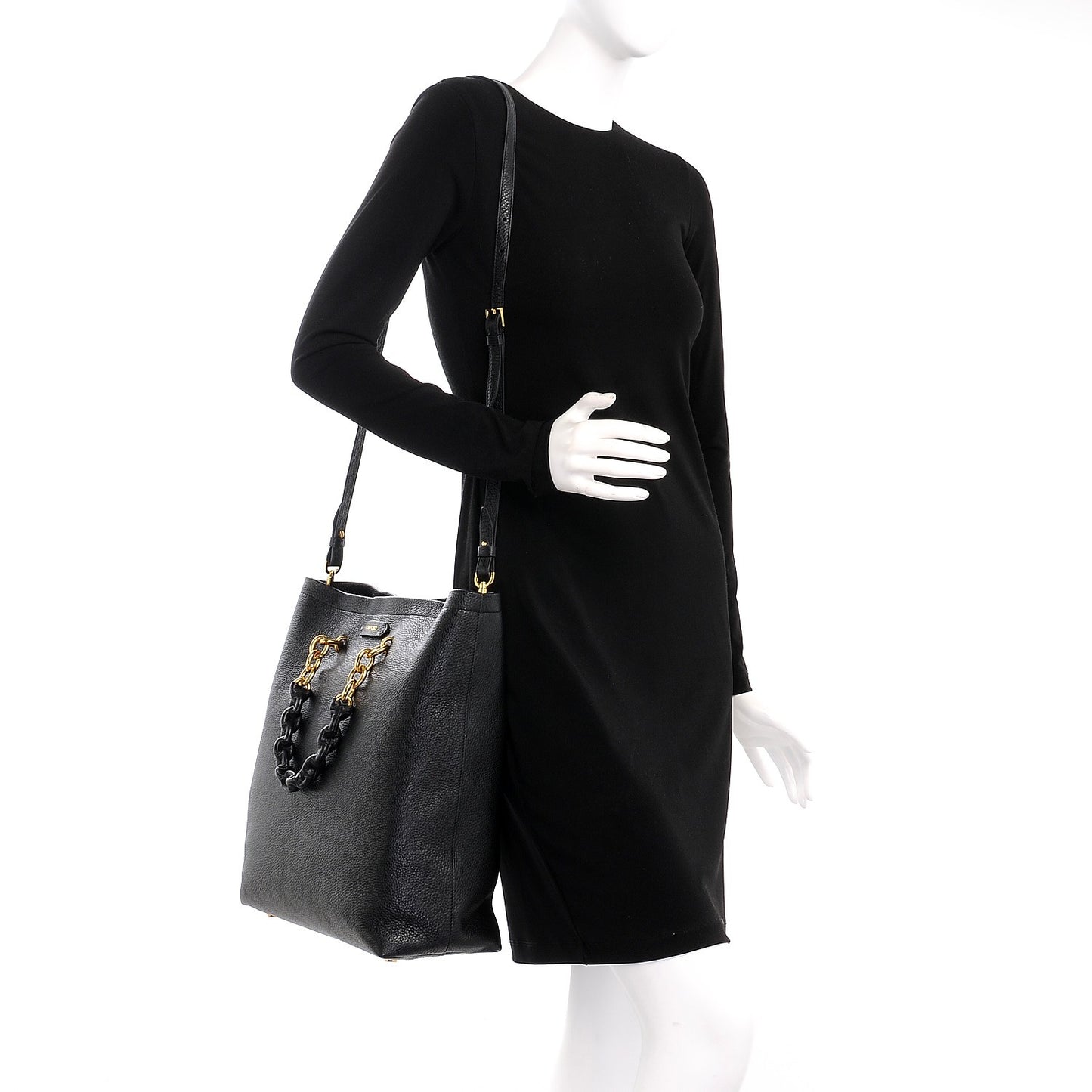 Grained Calfskin Large Carine Tote Black
