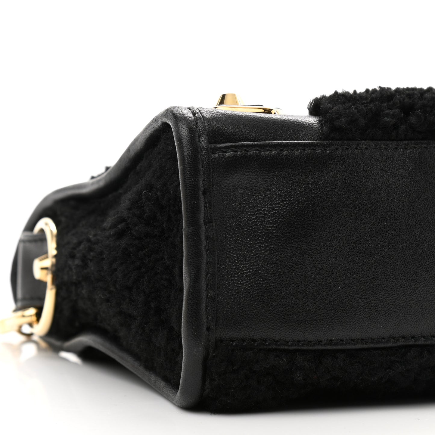 Shearling Gold Metallic Edge Hardware Mini City Black