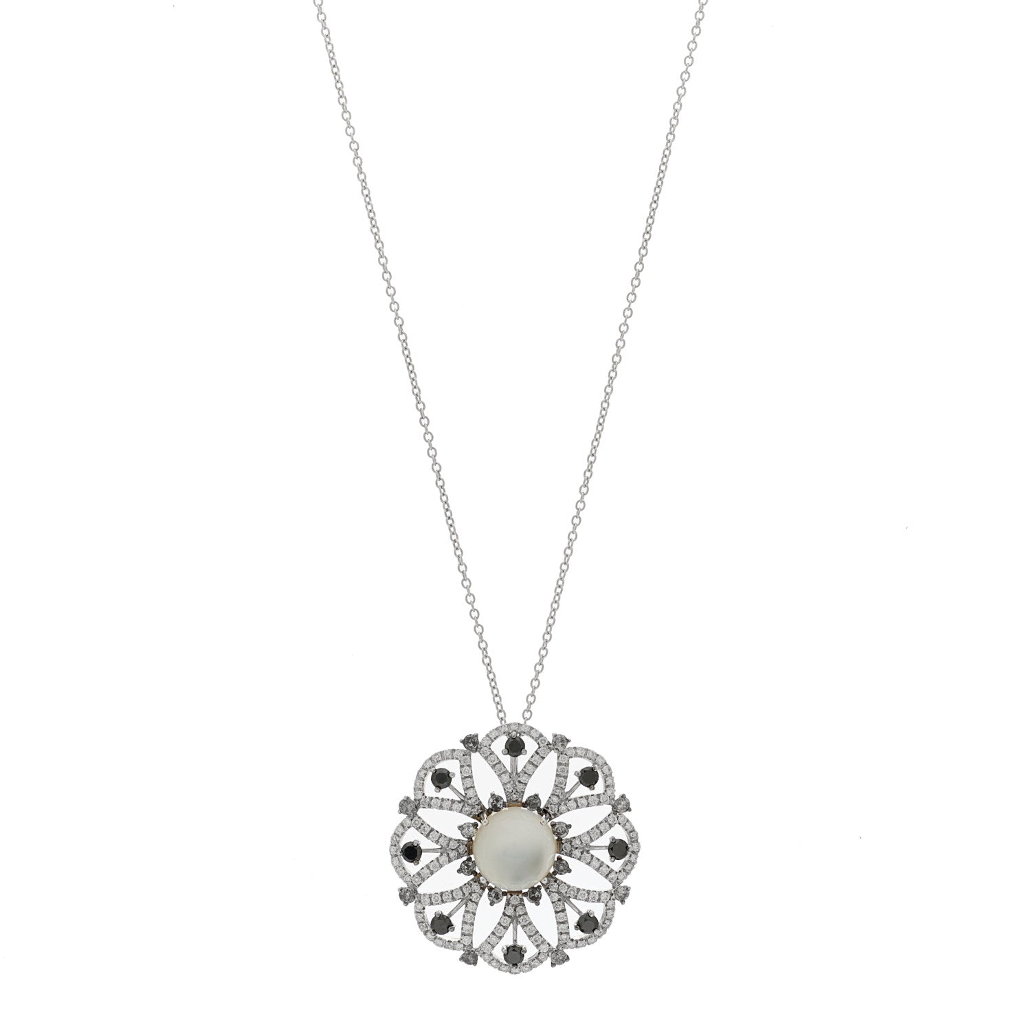 Roberto Coin 18K White Gold Diamond Mother of Pearl Quartz Margherita Pendant Necklace 1 of 6