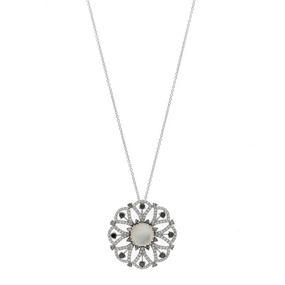 Roberto Coin 18K White Gold Diamond Mother of Pearl Quartz Margherita Pendant Necklace 1 of 6