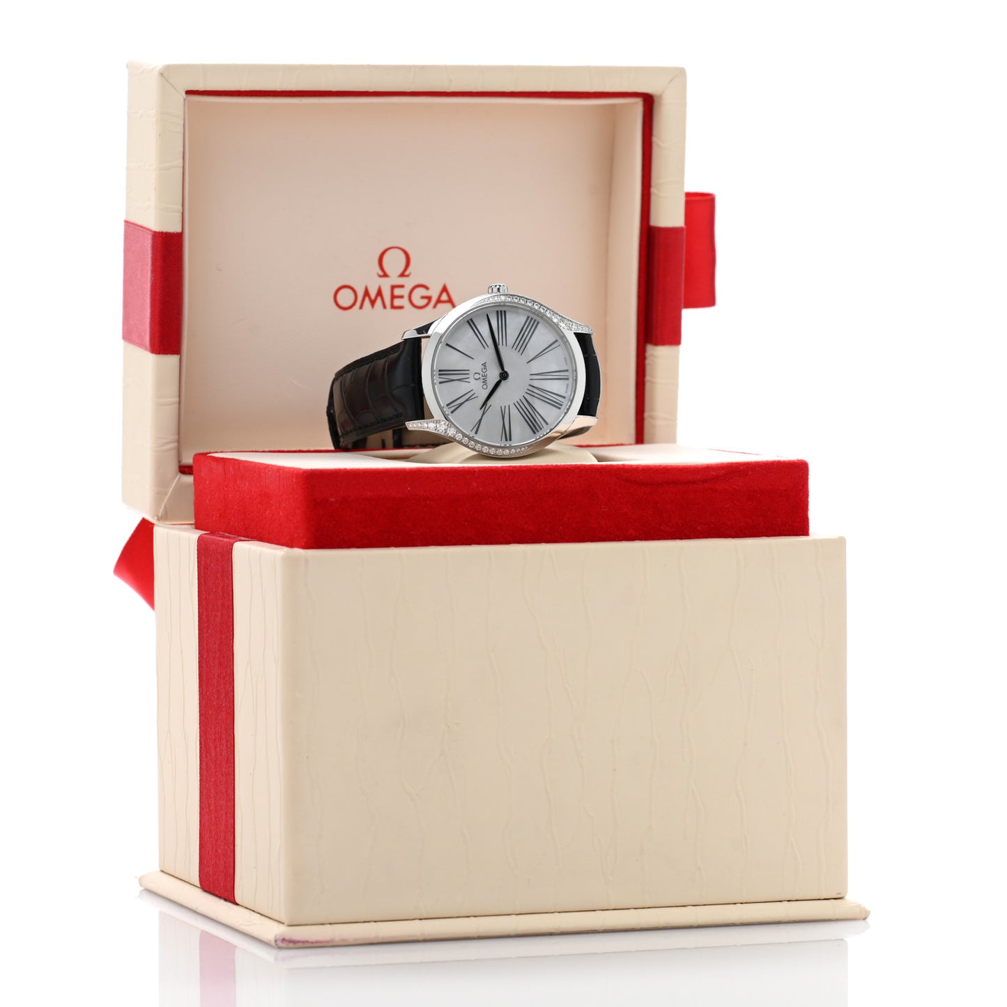 Stainless Steel Alligator Diamond Mother of Pearl 36mm De Ville Tresor Quartz Watch 428.17.36.60.05.001