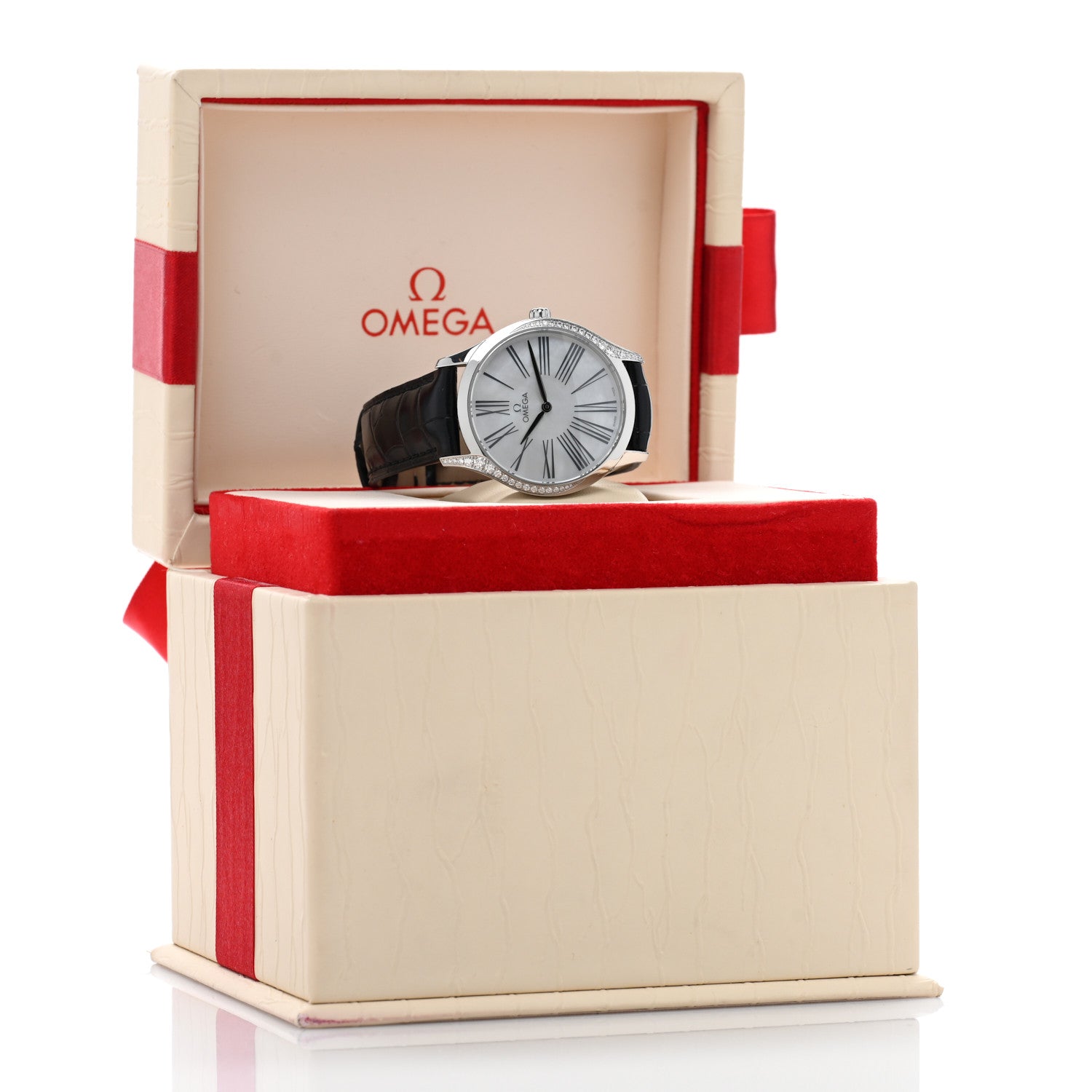 Omega Stainless Steel Alligator Diamond Mother of Pearl 36mm De Ville Tresor Quartz Watch 428.17.36.60.05.001 5 of 5