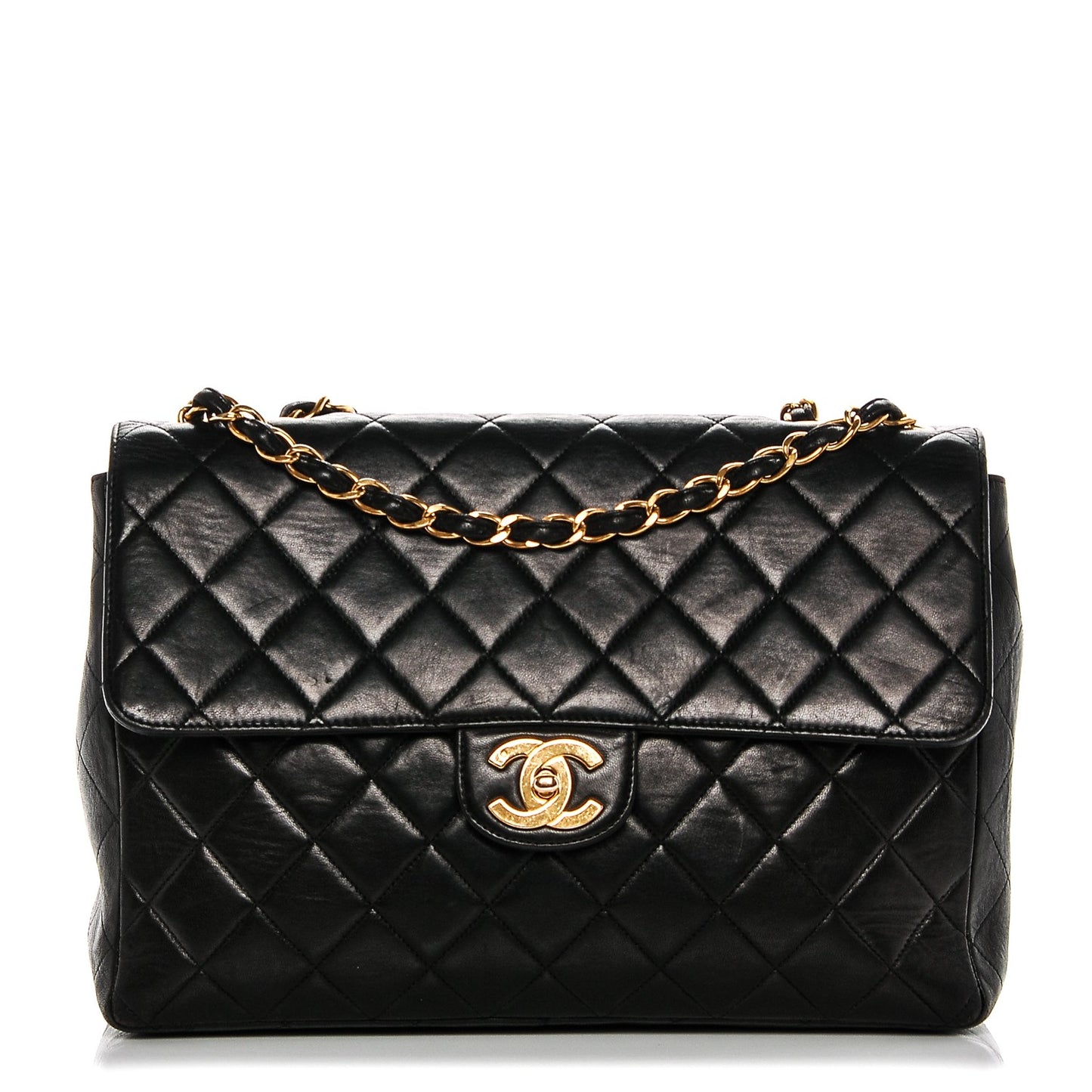 Lambskin Quilted Jumbo Single Flap Black