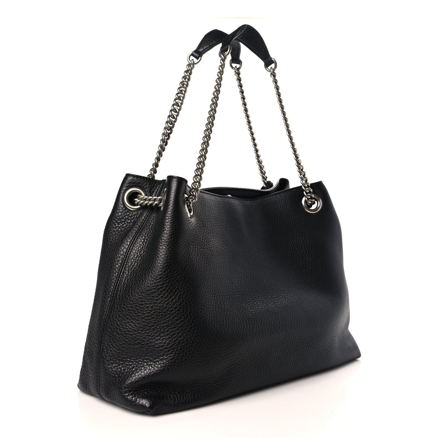 Pebbled Calfskin Studded Medium Soho Chain Shoulder Bag Black