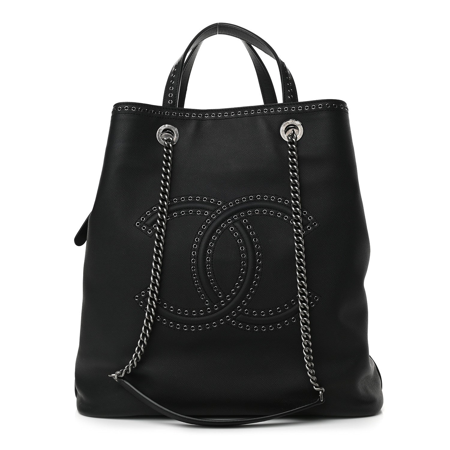 Chanel Grained Calfskin Large Coco Eyelets Shopping Tote Black 1 of 9