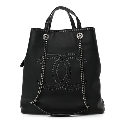 Chanel Grained Calfskin Large Coco Eyelets Shopping Tote Black 1 of 9