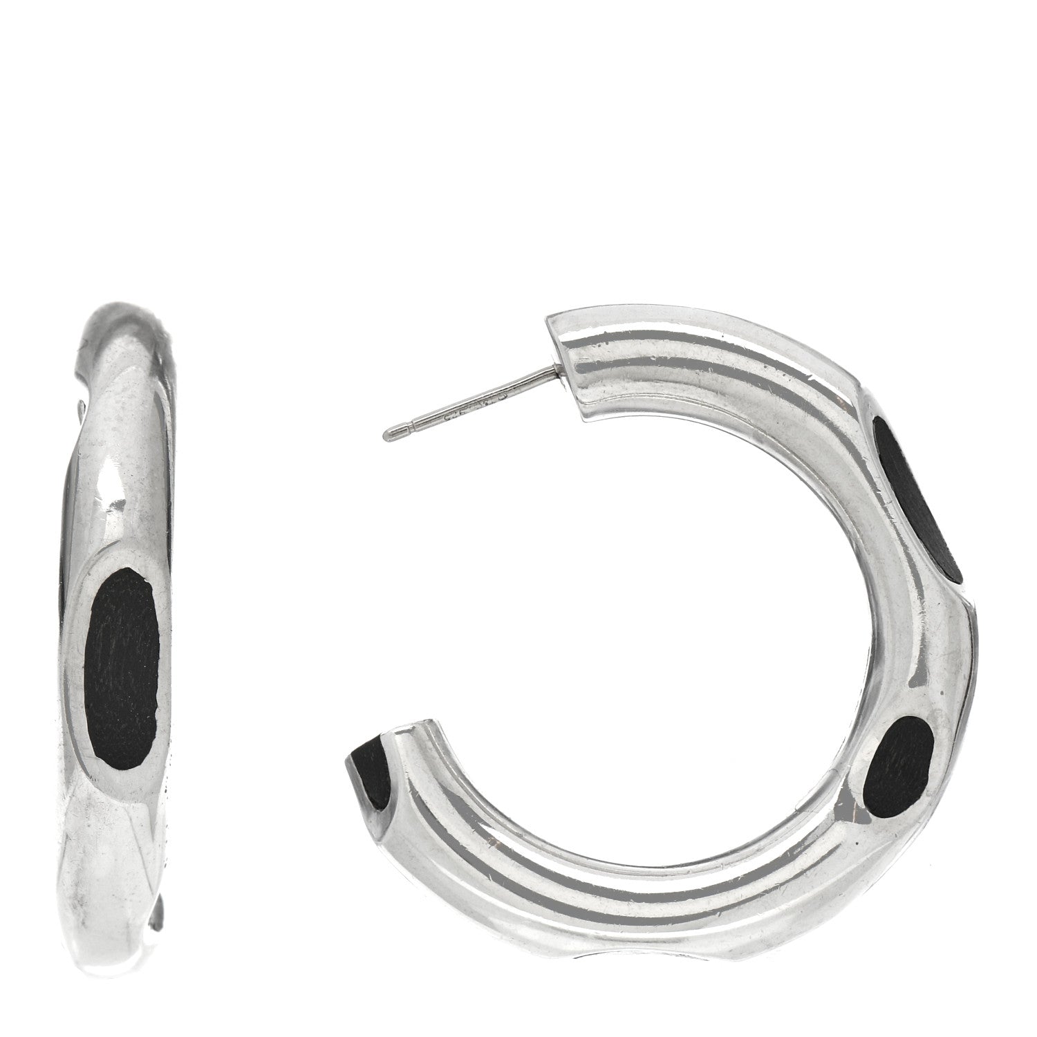 Tiffany Sterling Silver Wood Frank Gehry Tube Hoop Earrings 1 of 4