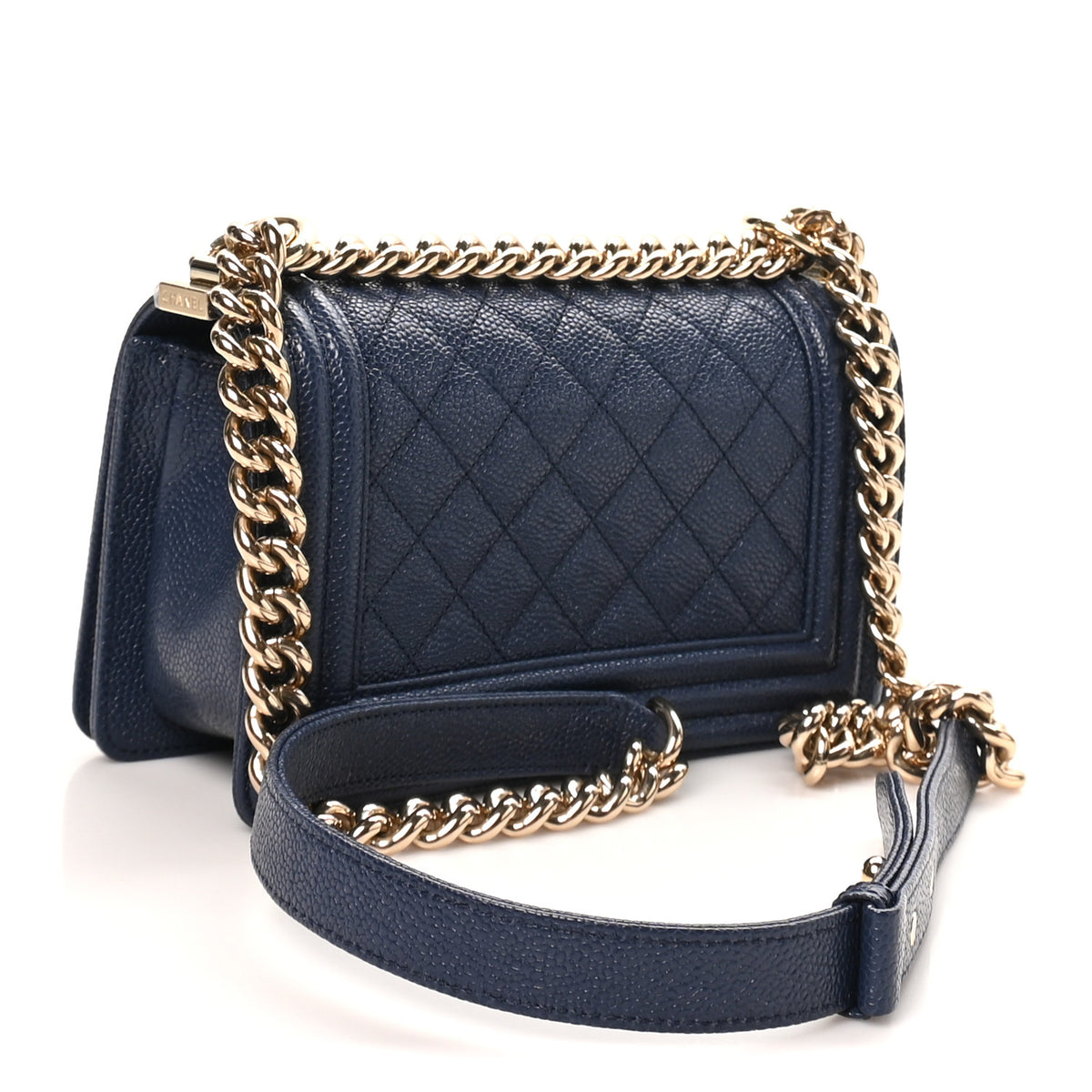 Caviar Quilted Small Boy Flap Navy