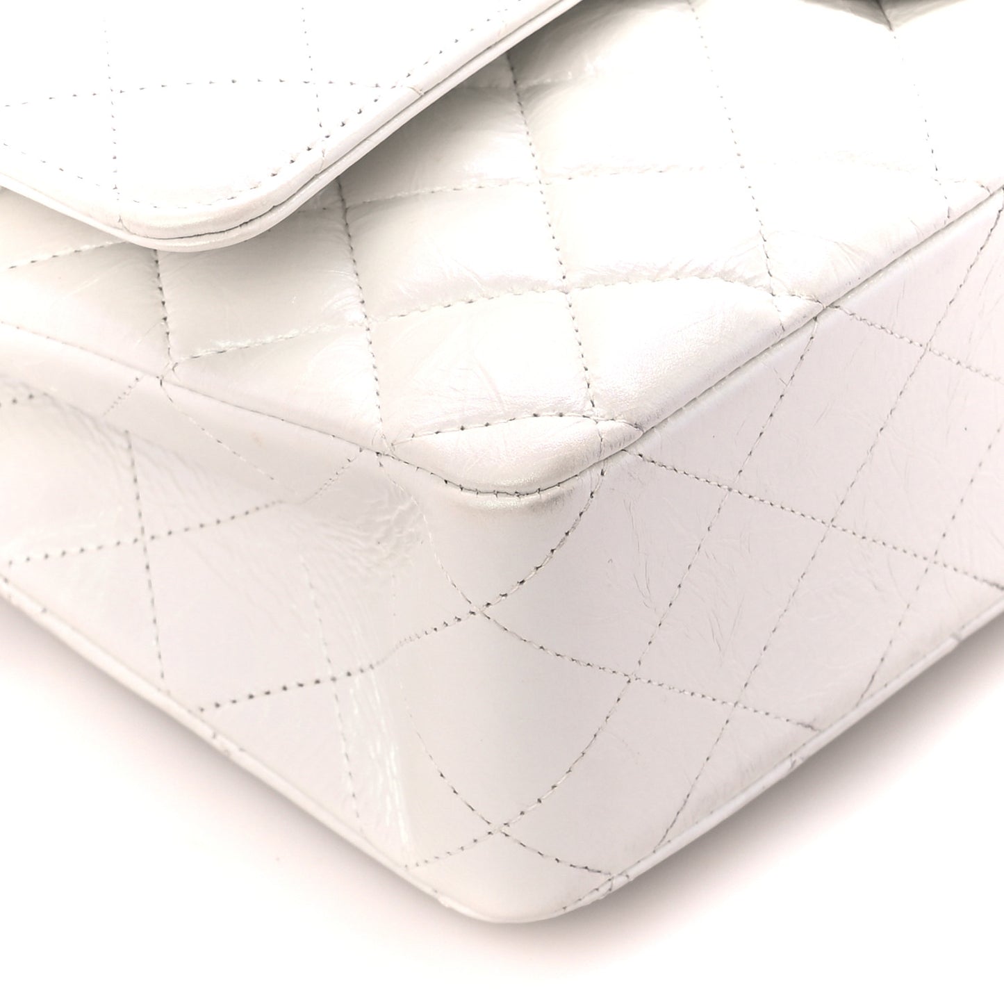 Iridescent Crumpled Calfskin Quilted Medium Double Flap White
